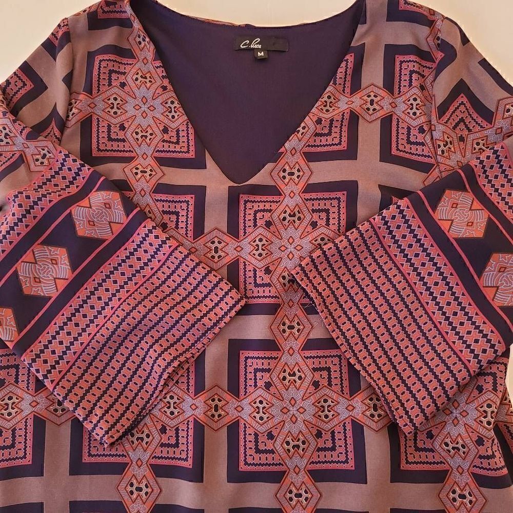 C. Luce Womens Navy Print V Neck Shift Dress Size Medium - Picture 5 of 10